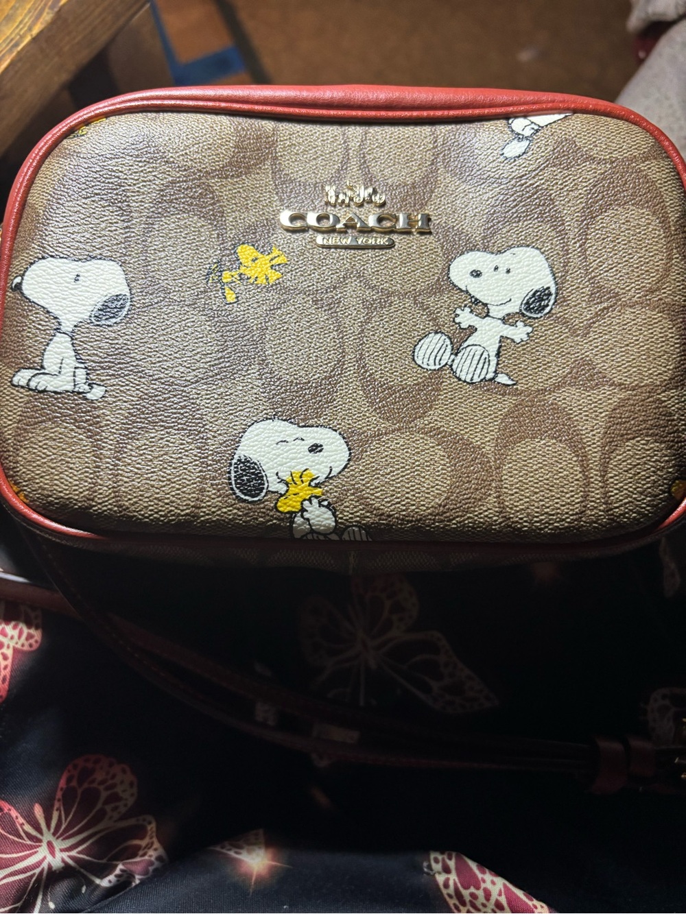 Coach x Peanuts Snoopy Crossbody Bag - Brown & Red Trim excellent condition